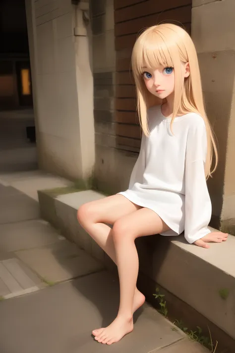 Anime juvenile beauty，eBlue eyes，golden hair，Barefoot