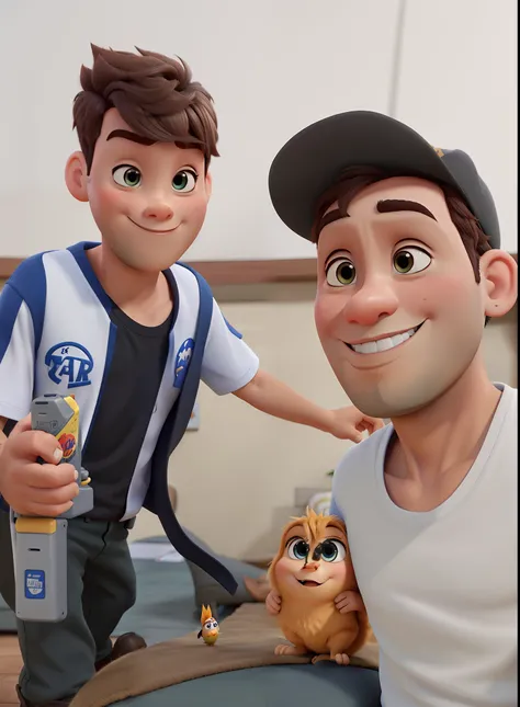 Pai com  filhos estilo pixar, alta qualidade, melhor qualidade