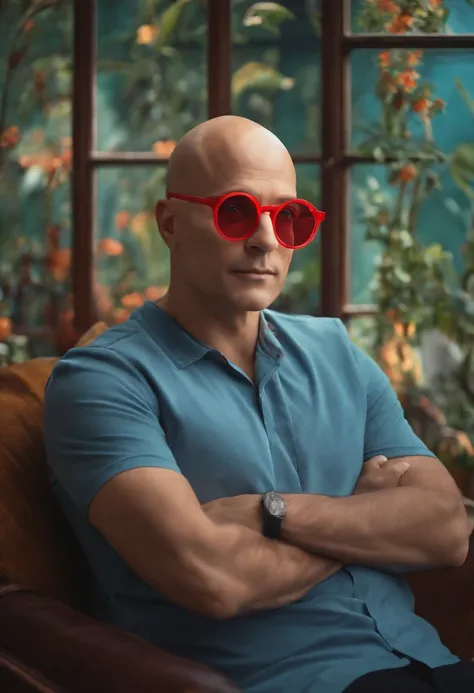 Bald man wearing Pixar-style glasses