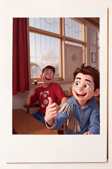 Make an image that is exactly the same as this example. Please render in typical Disney Pixar style, smiling into camera. Sharp and detailed, 8k, hyper realistic, Kodak 200T, dramatic lighting, minimalist background