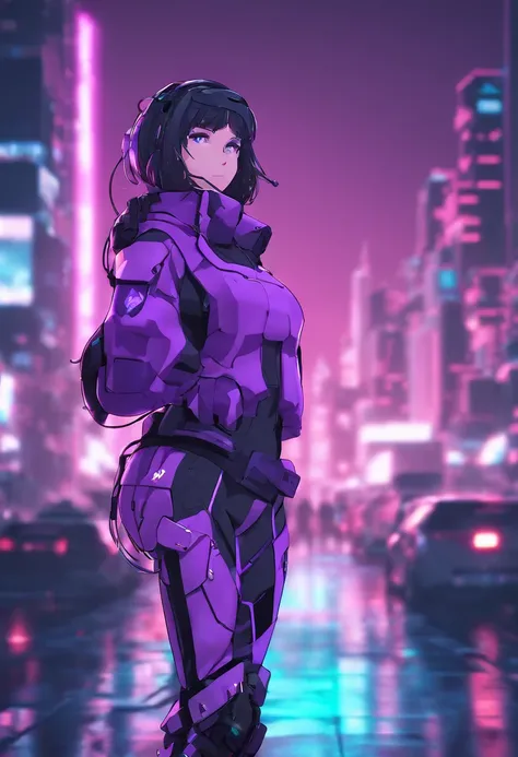 a close up of a person in a purple outfit on a city street, digital anime art, anime art, anime girl, female anime girl, modern anime, ilya kuvshinov. 4 k, dreamy girl, anime girl mech, beautiful girl