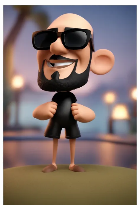 Cartoon character of a man with black glasses and a black polo shirt, cabelo liso, With beard and old school tattoo on his arm, animation character, Caractere estilizado, animation style rendering, 3D estilizado, Arnold Maya render, 3 d render stylized, to...