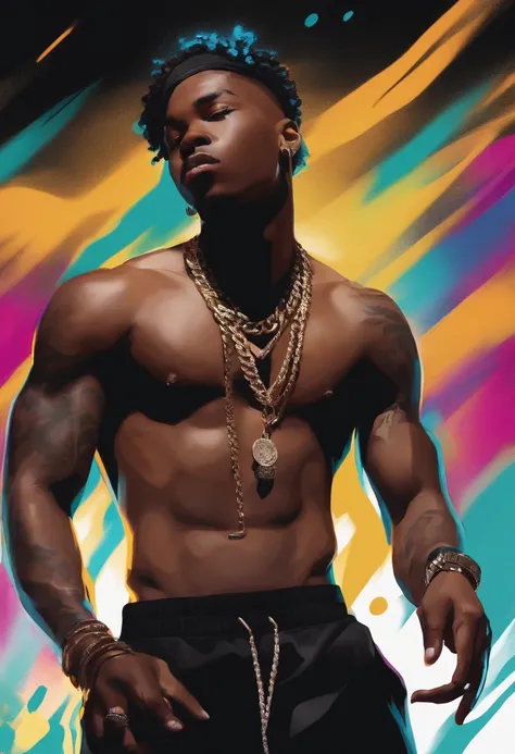 Character: Black Rapper, Teen, Skinny, Man Rapping To Crowd, Shirtless, Hair, Braid