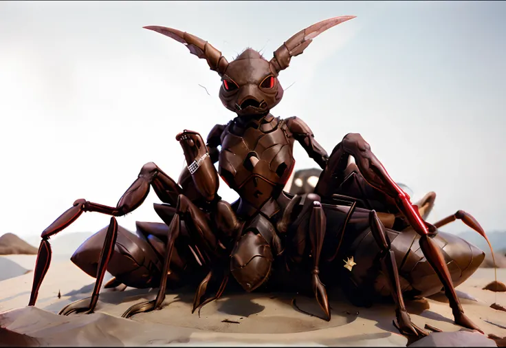 Anthropomorphic Ant, con dientes afilados triangulares, hormiga con una gran boca mounstrosa