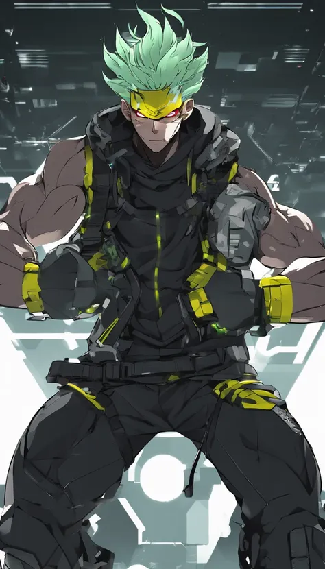 Wukong, full body, Green hair, of a shirtless, style of anime, Bright yellow skin, Super muscular, white background, punching, scream, erotic, ripped clothes