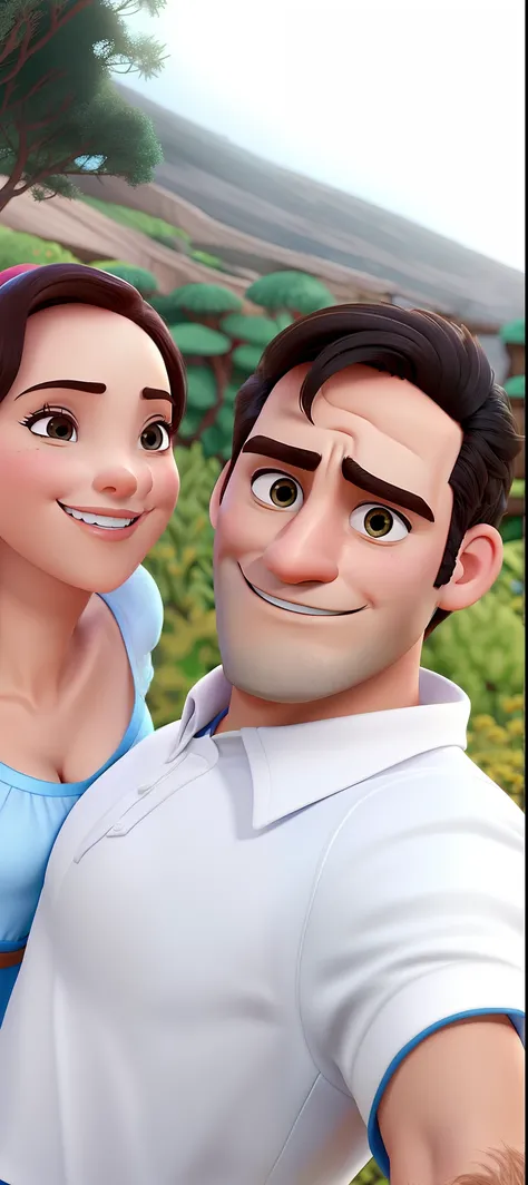 Casal (homem branco e mulher branca) no estilo Disney Pixar, alta qualidade, melhor qualidade.