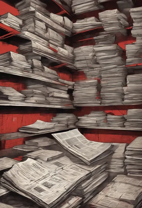 in basement, A wall of clues connecting many newspapers with red lines, A close-up view from the front