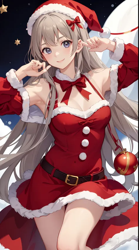 1girl in、A smile、Christmas、Dressed in Santa Claus costume、