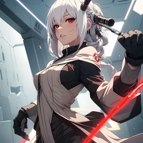 Anime, lewd, starwars, jedi, white hair, red eyes, hentai, rogue, warrior, sith,