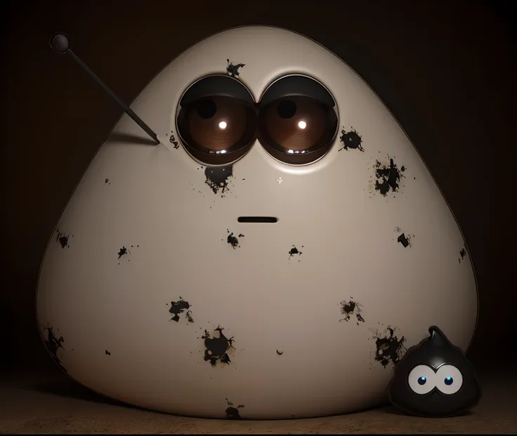 Pou character, Dirty, brown body color, White eye with black pupil, realistic eyes, 3d, unreal engine 5, realistic texture