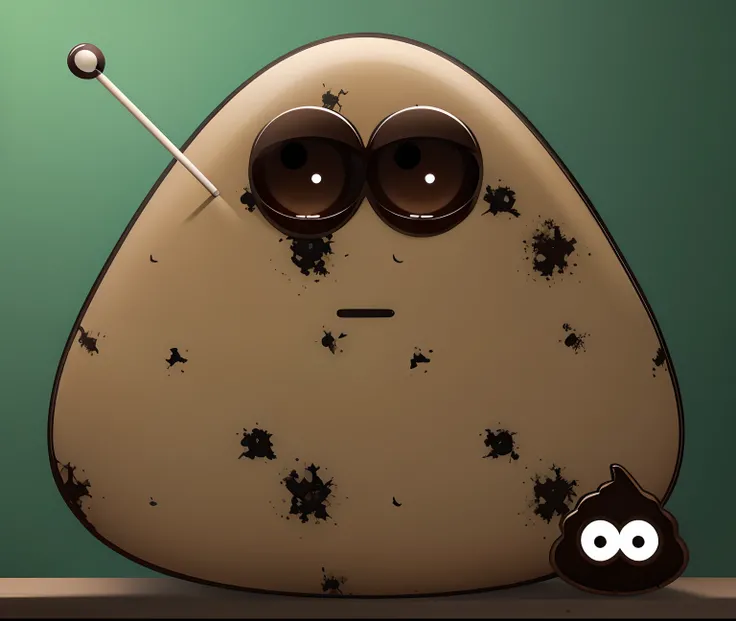 Pou character, Dirty, brown body color, White eye with black pupil, realistic eyes,