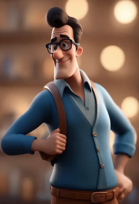 Cartoon character of a man with black glasses and a blue shirt, animation character, Caractere estilizado, animation style rendering, 3D estilizado, Arnold Maya render, 3 d render stylized, toon render keyshot, Personagem 3D, Personagem 3D, 3d rendering st...