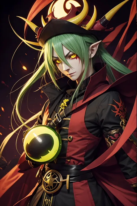 Ryomen Sukuna, Long Back Hair, Eyes GReen right and Left yellow, Red Skin Demon, No Horns, Ryomen Sukuna