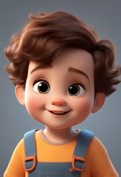 a happy cute kid standing short hair, vestindo uma fantasia espacial, , fundo branco, barnet, toon, estilo pixar, 3d, desenhos animados, rosto detalhado, asymmetrical 16k