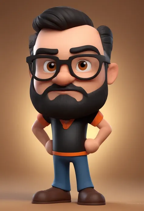 Cartoon character of a man with black glasses and a black polo shirt, cabelo liso, With beard and old school tattoo on his arm, animation character, Caractere estilizado, animation style rendering, 3D estilizado, Arnold Maya render, 3 d render stylized, to...