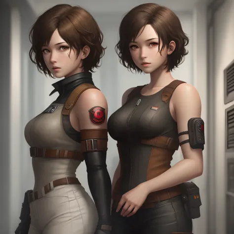 Female with shoulder length, black, curly hair, tan skin, dark brown eyes as a resident evil character