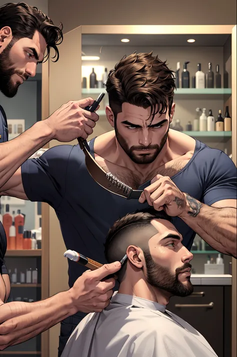 Homem em uma barbearia cortando o cabelo