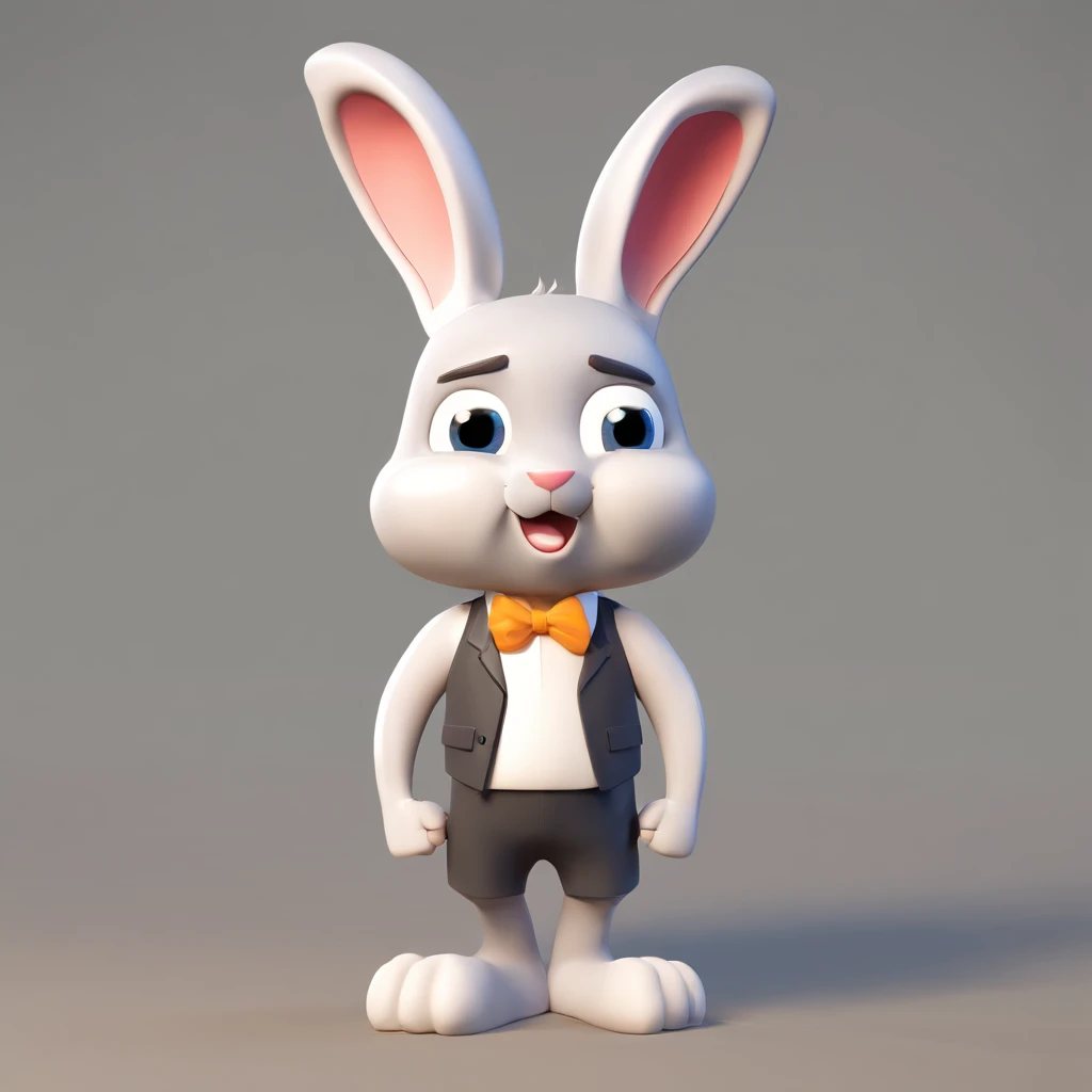 Create a male rabbit character, cartoony, Dark blonde, athletic, Wearing casual business attire, a handsome, smart, Funny, 43 years old, Standing position