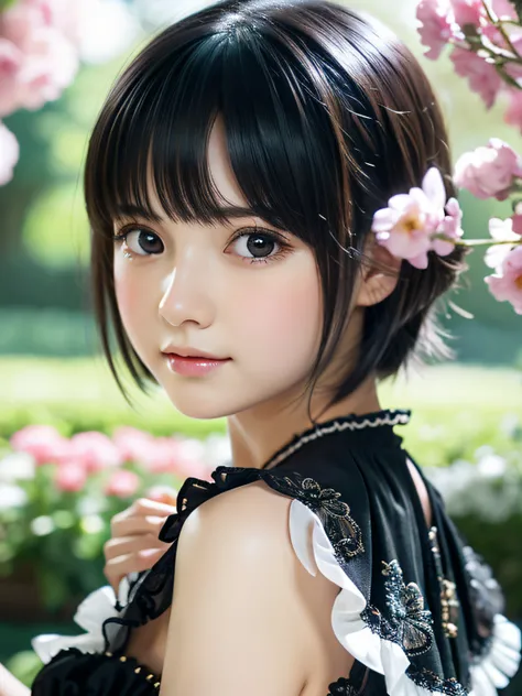 {masutepiece},{Best Quality},{1girl in}, Cute, amazing, Beautiful detailed eyes, Black eyes, Short hair, Black hair,finely detail,depth of fields,extremely details CG,Original, highly detailed wallpaper,Upper body, Looking at Viewer