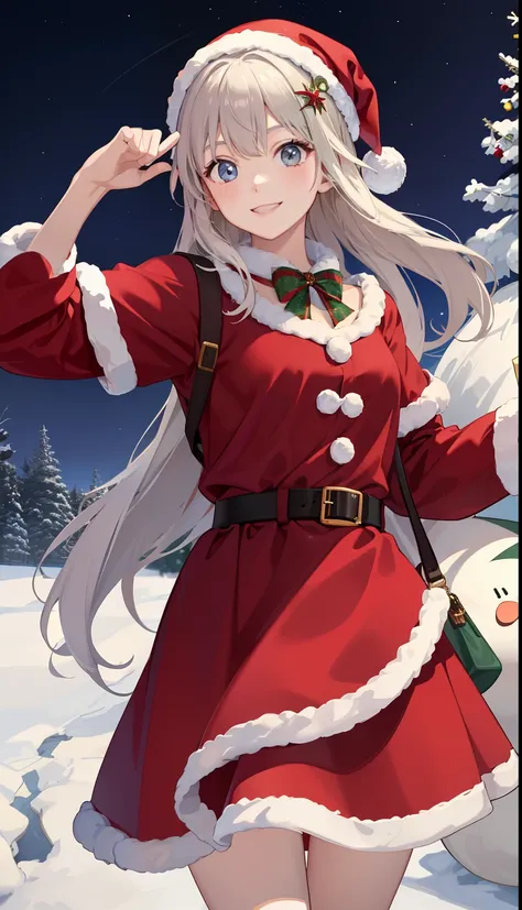 1girl in、A smile、Christmas、Dressed in Santa Claus costume、