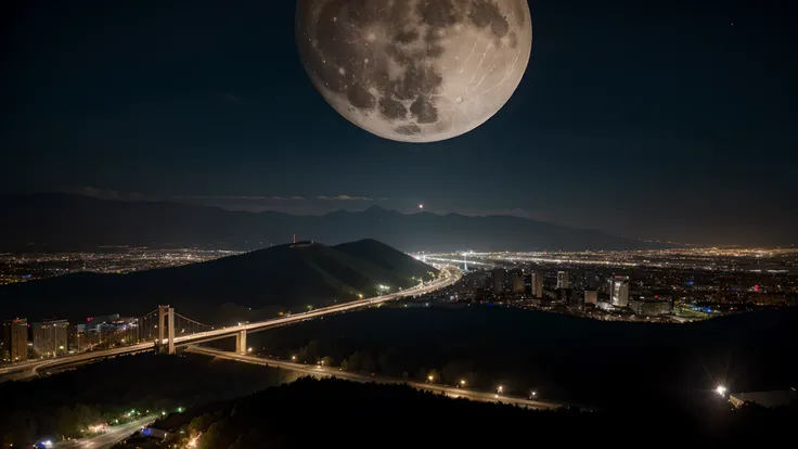 Full moon night bosuqe mountain hyperrealism