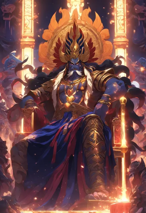 (((Anu))) Best quality, Ultra-high resolution, 4K detailed CG, Masterpiece, An image of Ravana is generated from the Ramayana, sitting on an royal throne, Cinematic, Detailed, Dramatic wiring, Aesthetic , Screen-centric, full bodyesbian