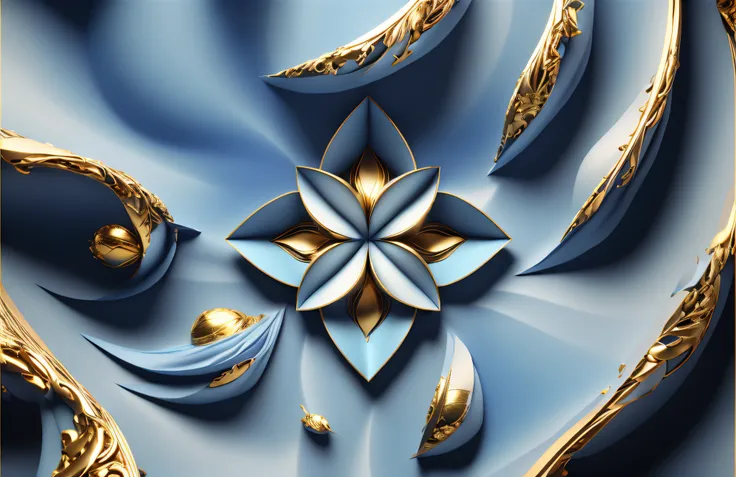 Realiy，Klein blue background，Each petal is three-dimensional convex， a 3D render，c4d渲染，Three-dimensional feeling，super detailing，Dark blue velvet outer petals，Gold stroke，tmasterpiece，high qulity，Velvet texture，Blue craftsmanship，Blue edge with gold edge，(...