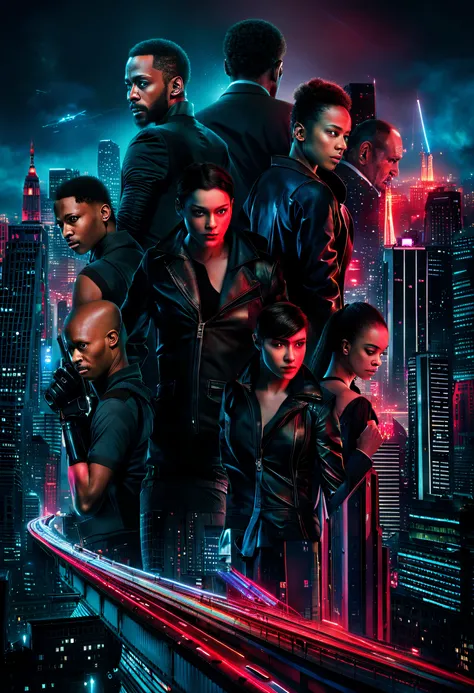 Immerse yourself in a world of high-tech intrigue with this captivating movie poster for an intense cyberpunk thriller, where neon-lit cityscapes and futuristic technology set the stage for a high-stakes battle between hackers and corporations. The composi...