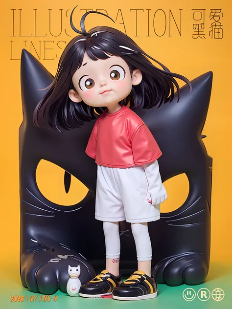 realisticlying，tmasterpiece，HighestQuali，Rich graphics，A girl stands in front of a poster of a black cat, kitty，woman, anime catgirl, Beautiful young girl, cute female child, very beautiful cute catgirl, Cat girl,