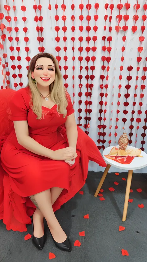 mulher no vestido vermelho sentado em uma cadeira vermelha na frente de uma cortina vermelha, Disney pixel