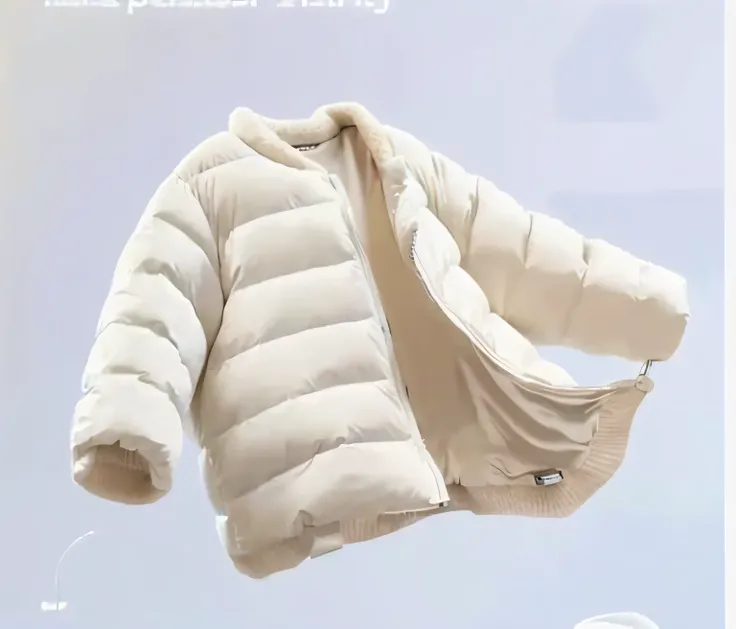 (best quality,4k,8k,highres,masterpiece:1.2),ultra-detailed,(realistic,photorealistic,photo-realistic:1.37),white jacket hanging on a hanger, padded cotton coat, thick lining, down jacket, soft - warm, futuristic inflatable jacket, high details, soft and c...