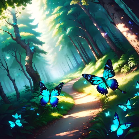 virtual blue butterflies in the forest