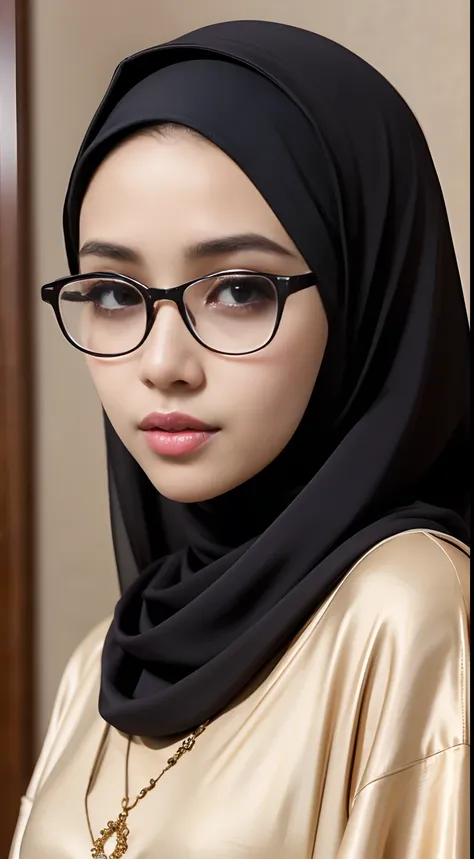 (iu:0.8), RAW, Best quality, high resolution, Masterpiece: 1.3, Beautiful cute glasses hijabi javanese ice princess, Masterpiece, Perfect slim body, Beautiful big eyes, Soft smile