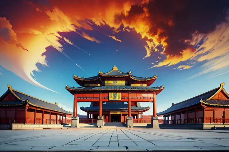 There is a large building with a red roof and a yellow gate, Ancient Chinese architecture, Chinese architecture, Tang Dynasty Palace, Chinese palaces, beijing, Chinese style buildings, chinese temple, the forbidden city, baotou china, the forbidden city, T...