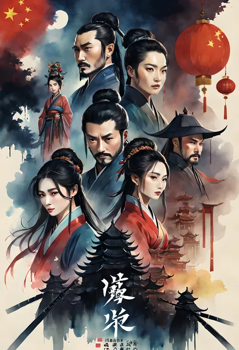 (movie poster style:1.5), (movie poster:1.5), (ink and watercolor painting:1.5), (Tasteful:1.5), (ink and watercolor painting:1.5), (Chinese style:1.5), (full color:1.5), 8k, 4k, (magic:1.5), (dripping paint;1.5), (chiniese movie poster:1.5), （Period Drama...