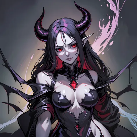 demonic woman with horns and red eyes standing in front of a group of demonic creatures, succubus, beautiful succubus, beautiful elegant demon queen, demoness, succubus | medieval, dark fantasy style art, queen of darkness, queen of hell, dark fantasy art,...