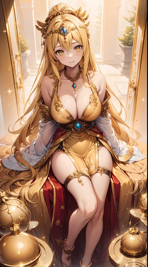 top-quality、Top image quality、tmasterpiece、Girl vs((20yr old、Best bust、big bast、Bust 85,Beautiful golden eyes、Breasts wide open,A blonde long-haired、slenderness、Great Valley、vests、Cosmic dress、gold bikini、stooping forward、Kaihuai)）hiquality、beautiful art、B...