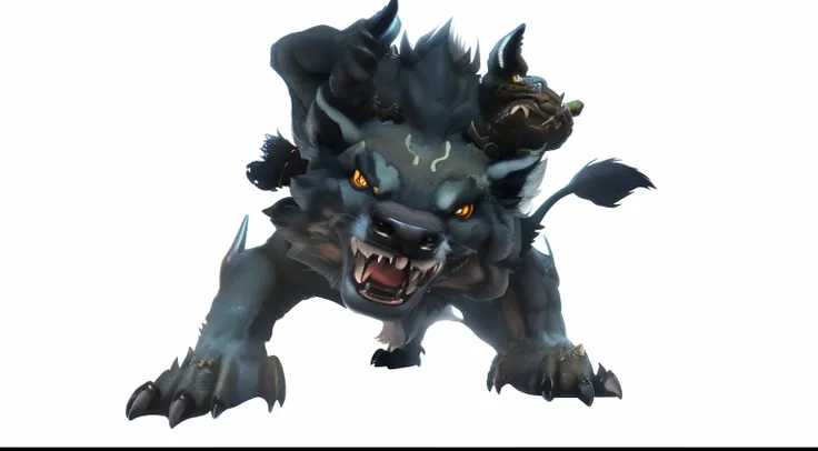 Close-up of a monster with a big head and a big mouth, a minotaur wolf