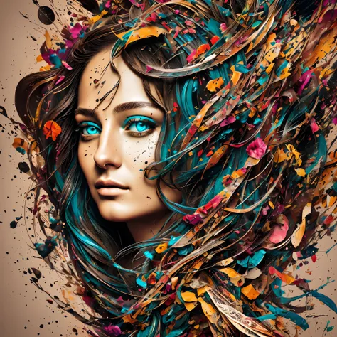 ultra detailed artistic abstract photography of Geometrical Woman, 32k trendy abstract poster of a beautiful woman, hair made of 3D paper quilling design, abstract paper quilling, detailed symmetric hazel eyes with circular iris, shattered paper fragments,...