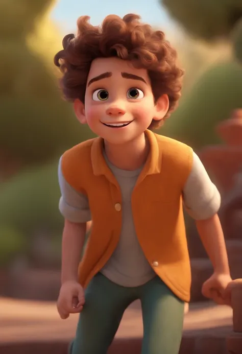 Image of a boy for a story in a YouTube video in Pixar format, Hes the little allabester, Hes the class leader, Hes outgoing, Playful and gets up for a lot of things, cabelo curto