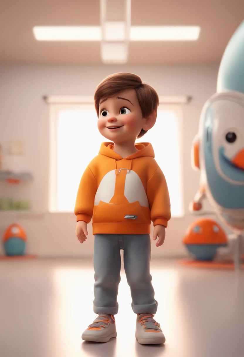 a happy cute kid standing short hair, vestindo uma fantasia espacial, , fundo branco, barnet, Tom, Estilo Pixar, ....3d, desenhos animados, rosto detalhado, asymmetrical 16k