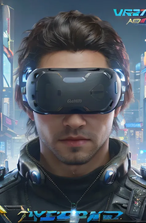 arafed image of a man wearing a virtual reality headset, ready player one, key art, box art, vr game, 3d video game, 3 d video game, video game cover, game ready, pc boxart, game key art, by Randy Post, game poster, on, (cyberpunk 2077), virtual reality, s...