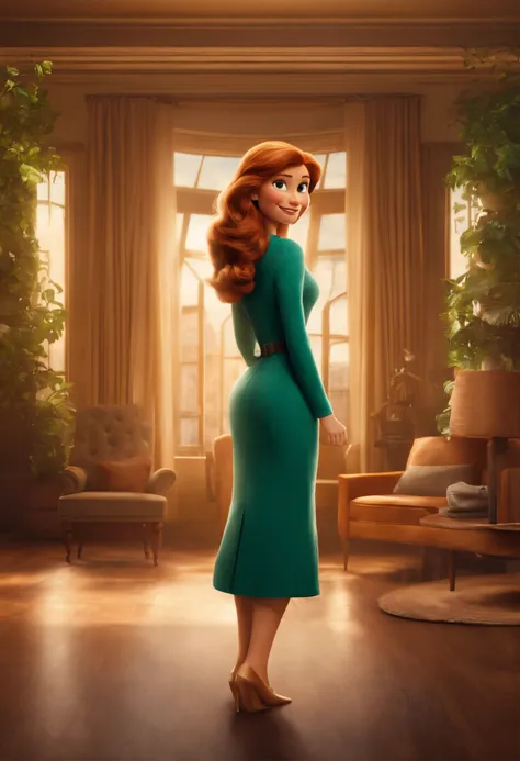 criar imagem como os cartaz de filme da Disney pixar, FILM TITLE, as aventuras da Tami, uma mulher com cabelo grande ondulado ruivo, olhos castanhos, Businesswoman, que gosta de postar no Instagram, reside em um apartamento clean sofa branco e com plantas,