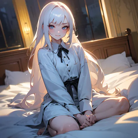 masutepiece, Highest Quality, (Perfect face:1.1), (high detailing:1.1), (ultradetailed eyes), Dramatic,  superfine illustration, Extremely detailed, 1girl in, (pale skin), long white hair, Ethereal eyes,(brue eyes),(light eyebrow), ((A slight smil)), (Half...