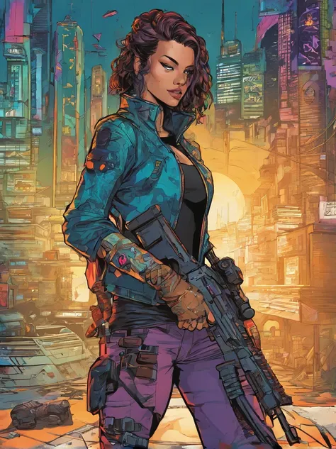 cyberpunk hacker, holding a futuristic rifle