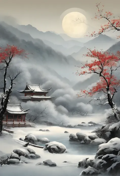 high-class　Chinese Painting Winter　themoon　Mysterious and simple