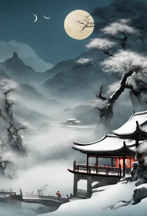 high-class　The Winter of Chinese Painting　themoon　Mysterious and simple