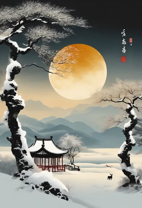 high-class　The Winter of Chinese Painting　themoon　Mysterious and simple