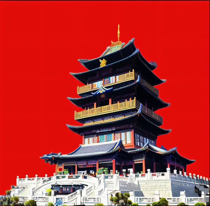 arafi image of a pagoda with a blue sky in the background, chinese style buildings, ancien chinese tower, ancient chinese archit...