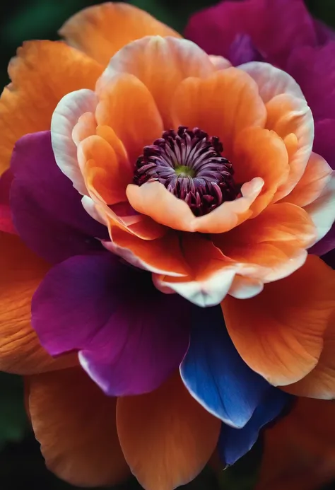 A blooming flower，The petals are layered on top of each other，coloured with lots of colour